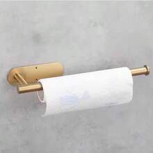 1入組免打孔廚房毛巾架掛牆式保鮮膜衣帽廁所浴室多功能收納架 - 金色 - 查看 8