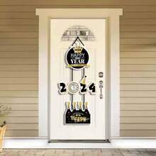 1入組3個隨機款式2024新年派對裝飾門掛飾,新年前夕和新年派對黑色和金色氛圍裝飾 - 黑色 - 查看 6