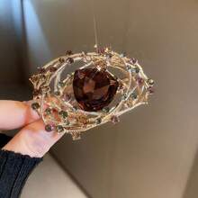 1pc High-End Rhinestone Encrusted Asymmetrical Geometric Brooch, Western Style Accessory, Perfect Gift For Women'S Daily Wear Or Festival Decoration - Gold - View 7