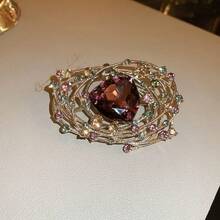 1pc High-End Rhinestone Encrusted Asymmetrical Geometric Brooch, Western Style Accessory, Perfect Gift For Women'S Daily Wear Or Festival Decoration - Gold - View 2