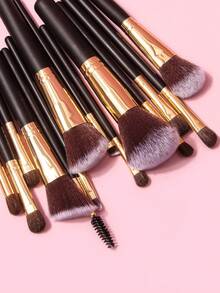 14pcs Soft Black Makeup Brush Set, Soft Wooden Handle Powder Brush, Fiber Hair Contour Brush, Goat Hair Eye Makeup Brushes, Beginner Portable Makeup Brush Kit - Multicolor - View 6