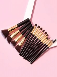 14pcs Soft Black Makeup Brush Set, Soft Wooden Handle Powder Brush, Fiber Hair Contour Brush, Goat Hair Eye Makeup Brushes, Beginner Portable Makeup Brush Kit - Multicolor - View 3