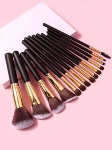 14pcs Soft Black Makeup Brush Set, Soft Wooden Handle Powder Brush, Fiber Hair Contour Brush, Goat Hair Eye Makeup Brushes, Beginner Portable Makeup Brush Kit - Multicolor - View 2