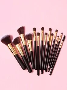 14pcs Soft Black Makeup Brush Set, Soft Wooden Handle Powder Brush, Fiber Hair Contour Brush, Goat Hair Eye Makeup Brushes, Beginner Portable Makeup Brush Kit - Multicolor - View 5