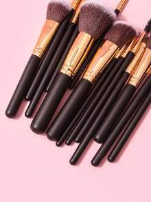 14pcs Soft Black Makeup Brush Set, Soft Wooden Handle Powder Brush, Fiber Hair Contour Brush, Goat Hair Eye Makeup Brushes, Beginner Portable Makeup Brush Kit - Multicolor - View 7