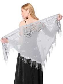 1pc Women's Fashionable, Versatile, Mature, Casual, Sexy Lace Triangle Scarf, Silk Scarf - Light Grey - View 2
