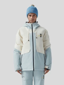 TECTOP Men's Waterproof Ski Jacket, Winter Snow Sports Outdoor Wear With Multi-Pocket & Zipper Front Design Ski Outfits - Mint Blue - View 4