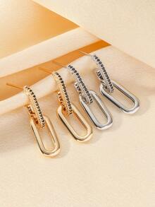 2 Miếng Đồng Hai lớp Khối Zirconia  Trang trí Khóa kép Hoa tai Thích hợp Đối với Của phụ nữ Mặc hàng ngày , Các bữa tiệc , Ngày tháng Và Lễ hội - Bạc - Xem 2