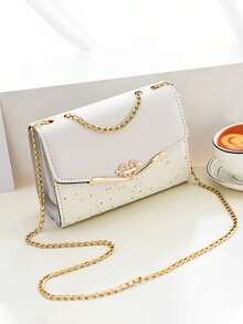 1入流行多功能女式單肩和斜跨包,鏈條和手柄設計小方包 - 白色 - 查看 3
