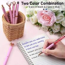 8Pcs Ballpoint Pens Set Purple Pens Set Purple Ballpoint Pen Bling In Black & Blue Metal Crystal Diamond Pen For Journaling Glitter Fancy Pens Gifts For Women Wedding Office,Suitable For Junior High School Primary School Boys And Girls College Student - 粉色 - 查看 2