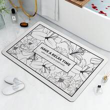 1pc Flower Patterned Diatomaceous Earth Bath Mat, Modern Simple Style, Rectangular Shape, Water Absorbent & Non-slip, Suitable For Bathroom, Suitable For All Seasons - Black and White - View 3