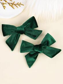 2入組深綠色絨面髮箍,實色蝴蝶結髮夾,優雅桔鱷魚夾,秋季頭飾,冬季髮夾,女士髮飾 - 墨綠色 - 查看 5