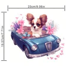 情人節卡通小狗花車熱轉印貼紙設計,情人節系列i熱轉印貼紙 - 彩色 - 查看 1