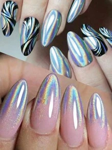 全息線條閃粉,鏡面12色混色融合指甲彩粉,diy美甲工具,指甲彩繪裝飾配件 - 彩色 - 查看 8