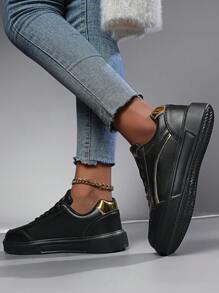 New Spring Autumn Women's Black Flat Shoes With Lace-up Design, Lightweight Leather Casual Shoes For Students