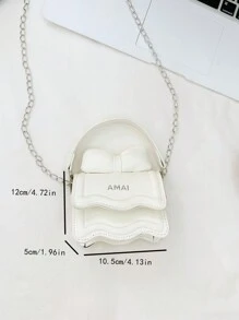 Children's Fashionable Mini Shoulder Bag With Bowknot & Chain Strap, Crossbody Bag - White - View 2