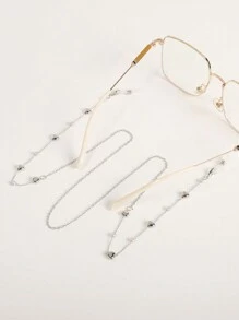 1 pezzo Elegante catena per occhiali a forma di cuore color argento con perle finte, adatta per feste e uso casual, accessori per occhiali da donna - Argento - Visualizzare 3