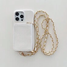 1 件金属链可拆卸挂绳，多功能防摔纯色荔枝纹 PU 皮革手机壳，兼容 16、16e、15、14 Plus、13、12、11 Pro Max、Pixel 4 XL、6、7、8、9 Pro、6a、7a、8a、9a、Galaxy、OnePlus 8、9、10、8T、9R、Nord 2、N10 5G、ACE 2 Pro、Mate、Edge 30、Redmi Note - 白色 - 查看 12