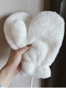 1set Women'S Plush Fur Mittens With Thickened Lining, Warm & Soft Gloves With String Suitable For Snowy Days & Outdoor Activities Like Queuing Or Riding - White - View 3