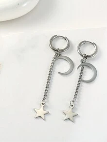 1對不鏽鋼人工珍珠、水晶鑲嵌、星星、月亮、鐵錨、雪花、音符、星球吊墜耳環，優雅迷人的女士聖誕禮物 - 垂墜耳環 - 查看 9