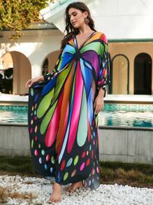 Butterfly Prints Caftan House Dress Outfits - Multicolor - View 8