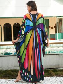 Butterfly Prints Caftan House Dress Outfits - Multicolor - View 3