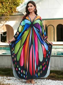 Butterfly Prints Caftan House Dress Outfits - Multicolor - View 2