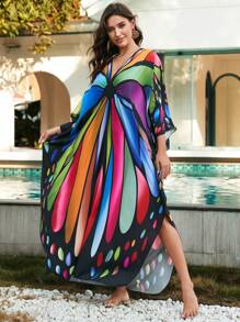 Butterfly Prints Caftan House Dress Outfits - Multicolor - View 6