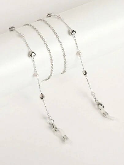 Elegant 1pc Women's Silver-Colored Heart-Shaped Faux Pearl Glasses Chain Suitable For Parties And Casual Wear Glasses Accessories For Women