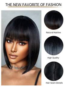 Haircube 12 吋女式短直髮假髮,酒紅色酒紅色和黑色多彩合成假髮,搭配瀏海鮑伯假髮,適合日常生活和派對。