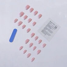 24入組果凍粉紅漸變色方形短款假指甲,附1個果凍膠,1個法式油甲棒,適用於婚禮和派對 - 彩色 - 查看 2
