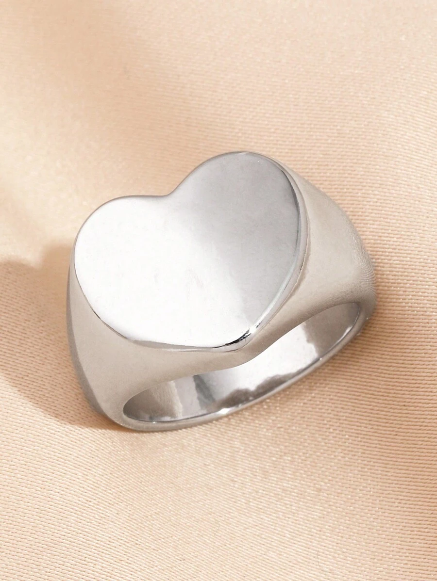 1 pieza Anillo simple con forma de corazón de acero inoxidable plateado, adecuado para decoración diaria o como regalo para San Valentín, mamá, madre, Día de la Madre