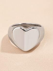 1 pieza Anillo simple con forma de corazón de acero inoxidable plateado, adecuado para decoración diaria o como regalo para San Valentín, mamá, madre, Día de la Madre