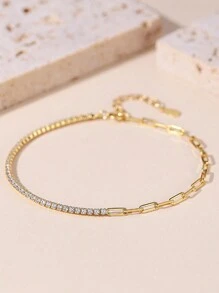 1入優雅925銀微嵌鑲鑽銀鏈手鍊,極簡設計 - YW1337 - 查看 3