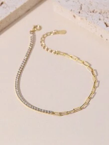 1入優雅925銀微嵌鑲鑽銀鏈手鍊,極簡設計 - YW1337 - 查看 4