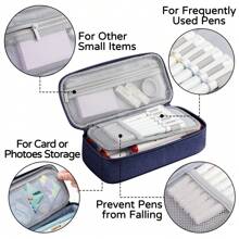 Large Pencil Case,Pencil Pouch With Zipper Compartments,Aesthetic Pencil Case For Adults,Stationery Pouch Pen Case For Office,Suitable For Junior High School Primary School Boys And Girls College Student - 藍色 - 查看 1