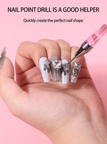 Nail Art Rhinestone Picker Wax Tool Dual-Ended Crystal Studs Gemstones Beads Jewel Applicator With Wax Head, New Marble & Acrylic Rhombus Gel Nail Pencil For Manicure, 1pc - Pink - View 5