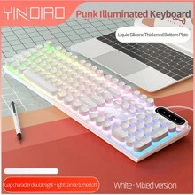 YINDIAO K600 有线键盘，圆形背光按键，朋克风格键盘，适用于游戏、办公打字，兼容台式机和笔记本电脑 - 紫色 - 查看 6