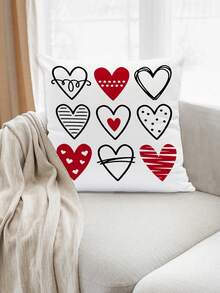 1個愛情卡通手繪心形圖案枕套,完美情人節禮物,適用於假期、門廊、花園、臥室、汽車家庭裝飾、沙發,18 X 18英寸(不含內芯) - 卡通愛心 - 查看 1