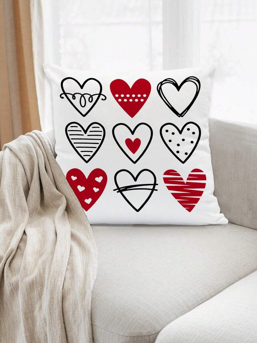 1個愛情卡通手繪心形圖案枕套,完美情人節禮物,適用於假期、門廊、花園、臥室、汽車家庭裝飾、沙發,18 X 18英寸(不含內芯) - 卡通愛心 - 查看 1