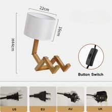 1pc E27 (bulb Not Included) Wooden Mechanical Robot Desk Lamp Fabric Lampshade Desktop Reading Lamp - White - View 4