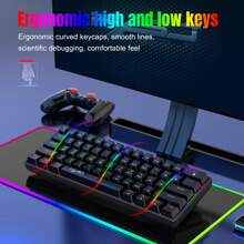 Teclado mecánico de 61 teclas, mini teclado de 61 teclas, eje verde, múltiples modos de luz, líneas de teclas separadas, portátil, adecuado para juegos - Negro - Ver 3