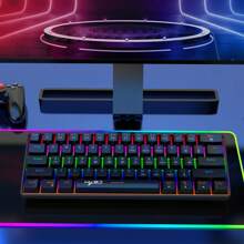 Teclado mecánico de 61 teclas, mini teclado de 61 teclas, eje verde, múltiples modos de luz, líneas de teclas separadas, portátil, adecuado para juegos - Negro - Ver 7