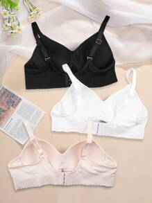 3-teiliges nahtloses BH Set mit Schleife, bügellos und mit glatter Oberfläche, bequeme Damen Unterwäsche, Lingerie