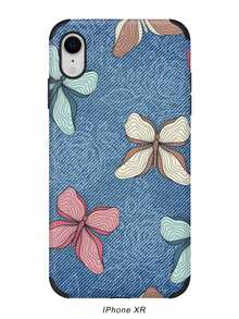 1 chiếc nơ & in hiệu ứng denim chống rơi, chống sốc, dây buộc & giá đỡ nhẫn, vỏ điện thoại vẽ tay bằng da thủ công, tương thích với iPhone 14 Pro Max - Màu xanh lam - Xem 18