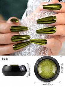 1 Jar Green Chrome Nail Powder Metallic Mirror Effect Holographic Glitter Nail Powder With 1pc Sponge Tool For Ladies Nail Art Decoration DIY Nail Charms Nail Gems Nail Supplies St. Patrick's Day