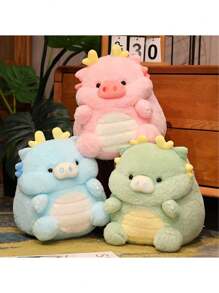 30公分/11.8英寸可愛豬公仔豬龍毛絨玩具,可愛波麗野豬毛絨玩具,慵懶恐龍毛絨玩具,可愛的枕頭拋出被填充動物,兒童男孩女孩生日禮物,家居裝飾熱帶風情派對用品情人節禮物 - 藍色 - 查看 3