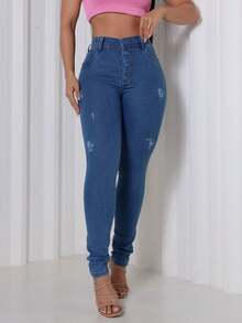 Women Jeans - 淺色水洗藍 - 查看 4