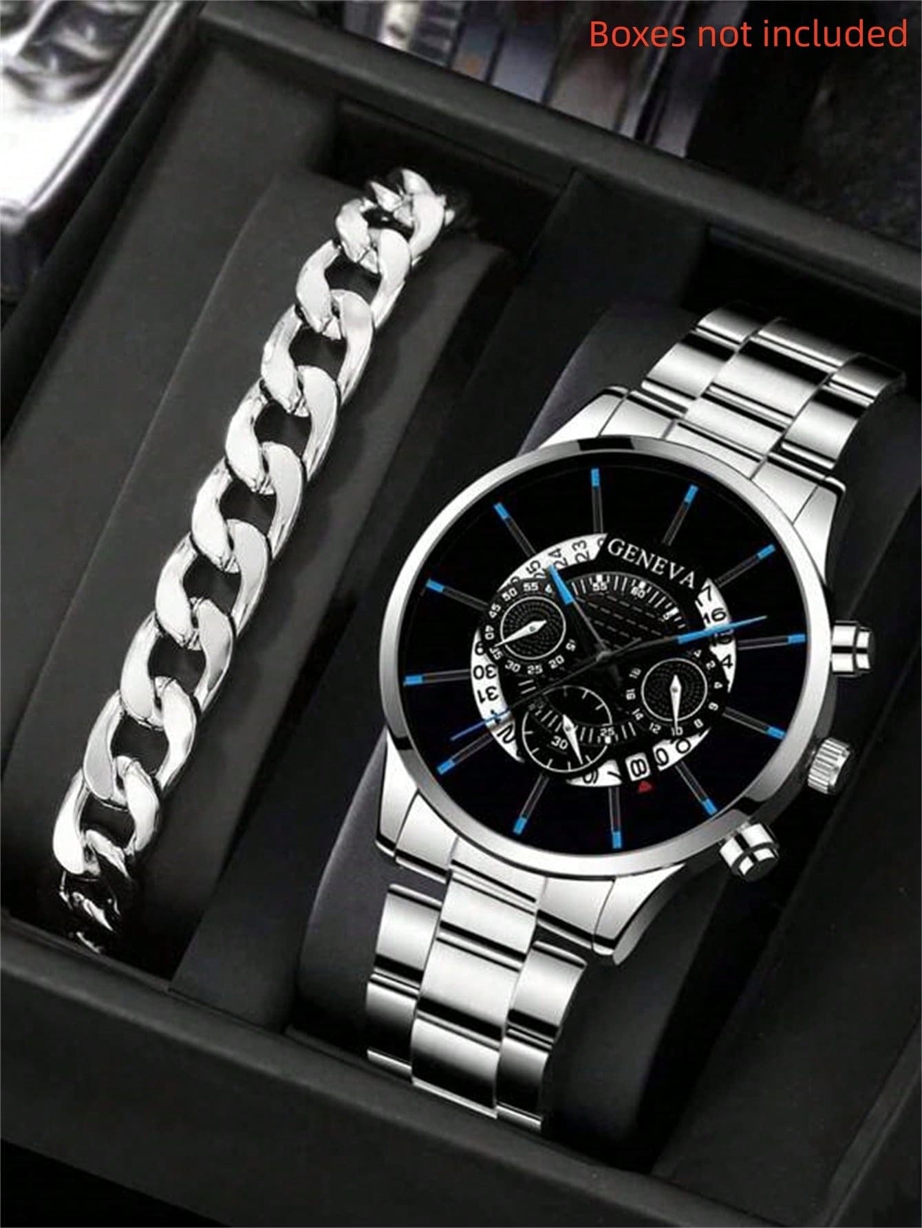 1块男士圆形休闲石英表 + 1条简约手链，适合日常佩戴，可作圣诞礼物或新年礼物。 - 銀色 - 查看 1