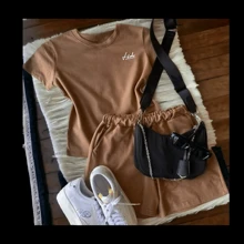 Conjunto para mujer  playera y short - Café integral - Ver 2
